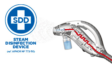 The image shows the superheated dry saturated steam up to 180 ° C of Steam Disinfection Device of Polti Cimex Eradicator Plus