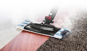 Polti Vaporetto Pro 8x Eco Plus in use on ceramic floors, wood and carpet