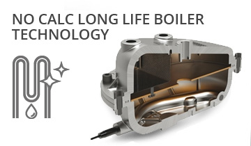 La imagen muestra la caldera de Polti La Vaporella XT120C: : Tecnologia caldera No calc long life technology