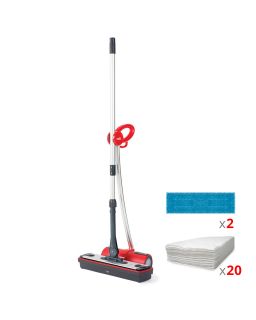 L'immagine mostra Polti Moppy Red Extra Dust con un panno in microfibra x2 e 20 panni elettrostatici x20